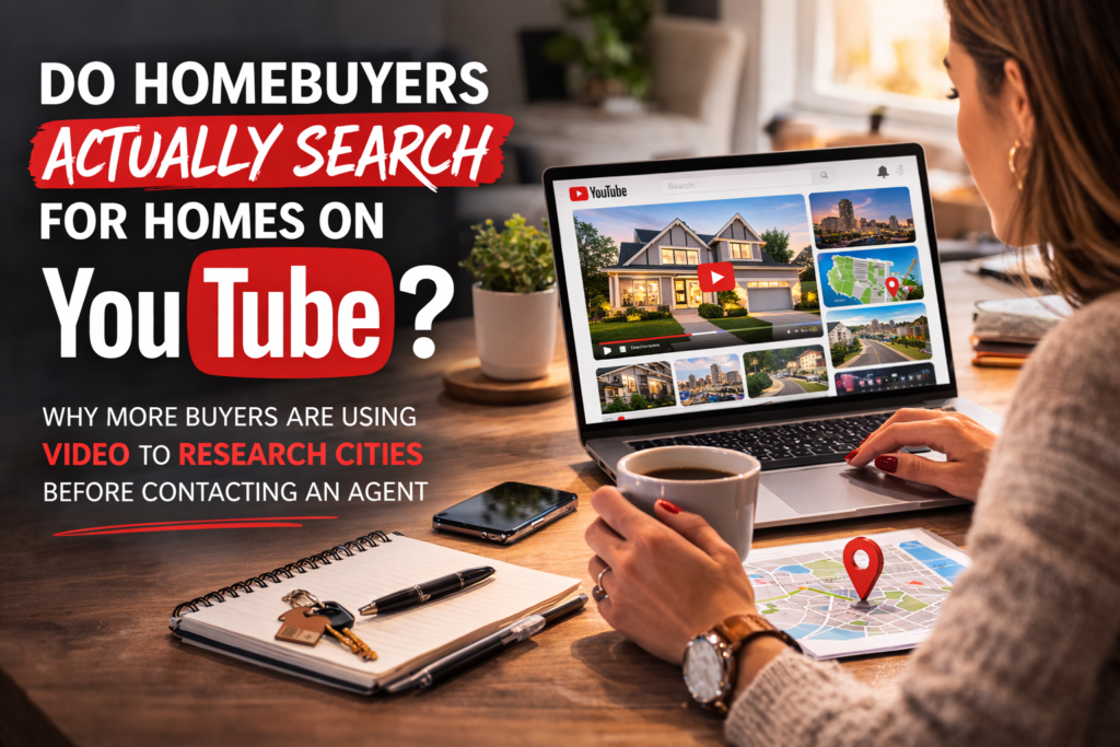 Homebuyer researching homes and neighborhoods on YouTube before contacting a real estate agent