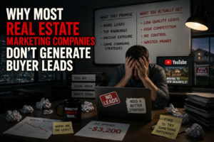 Frustrated realtor reviewing poor marketing results comparing real estate marketing companies to YouTube lead generation strategies